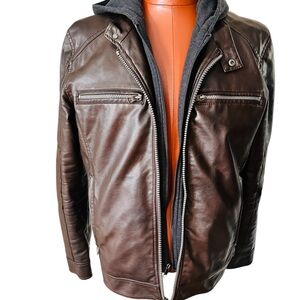 GUESS Hooded Detachable Leather Jacket